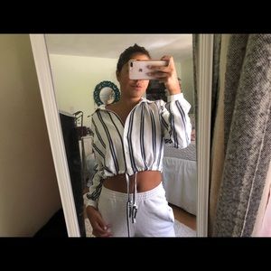 Blue and white striped Long sleeve button up